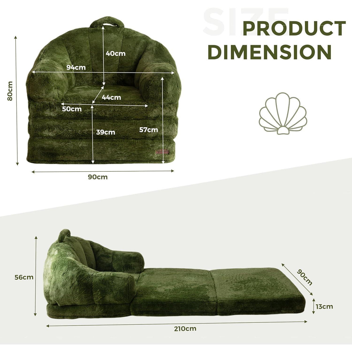 Klappsofa mit Kunstfell – Bequemer Sitzsack & Schlafsessel Dunkelgrün