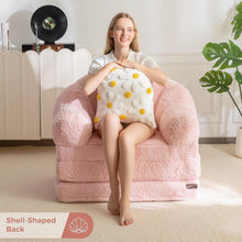 Rosa Klappsofa mit Kunstfell – Bequemer Schlafsessel