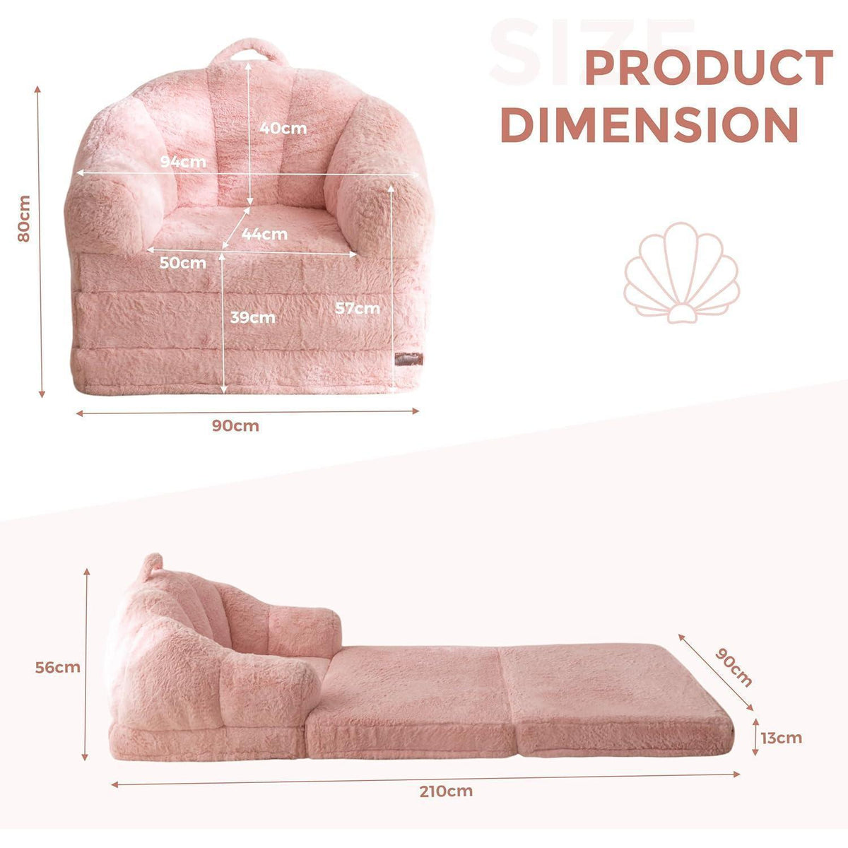 Rosa Klappsofa mit Kunstfell – Bequemer Schlafsessel