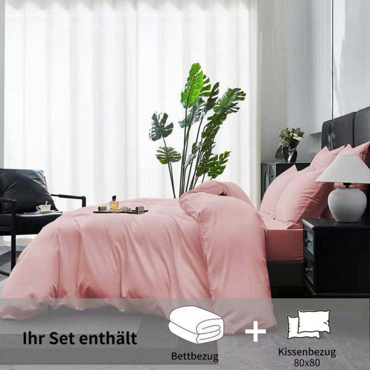 Mako Satin Bettwäsche Set 220x240cm Rosa Baumwolle 3tlg.