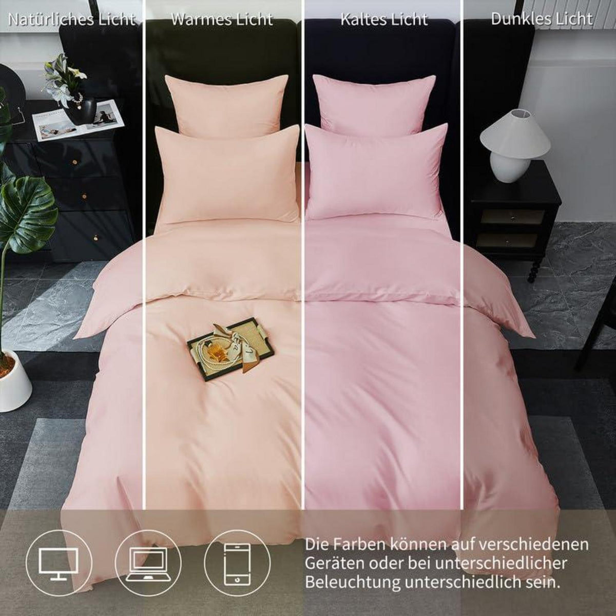 Mako Satin Bettwäsche Set 220x240cm Rosa Baumwolle 3tlg.