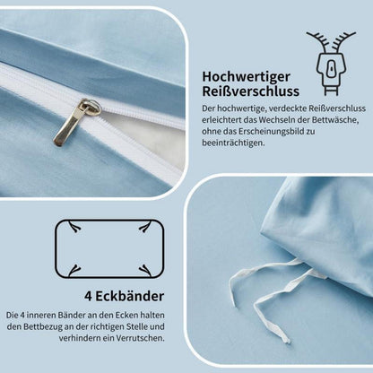 Mako Satin Bettwäsche Set 220x240 Hellblau Baumwolle