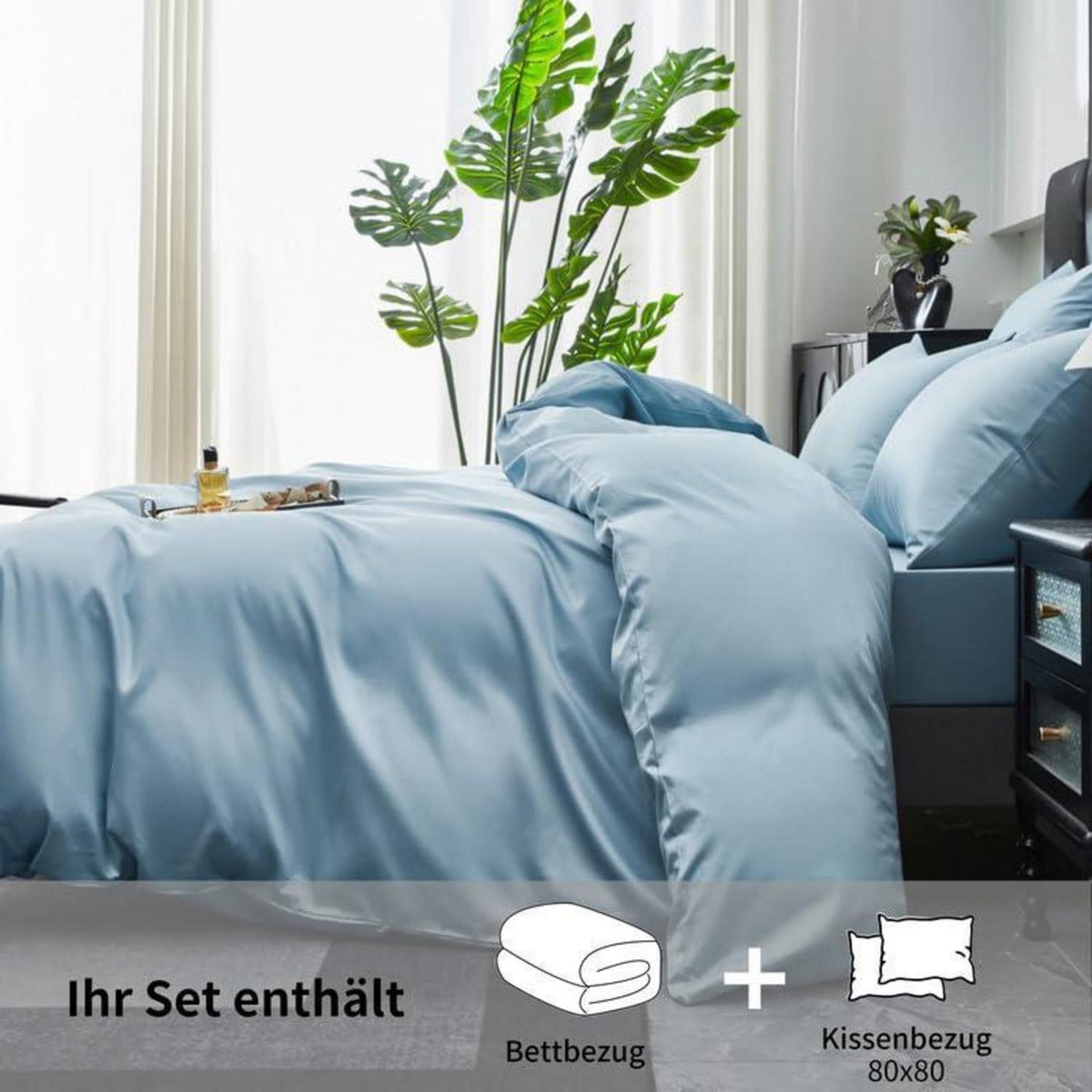Mako Satin Bettwäsche Set 220x240 Hellblau Baumwolle