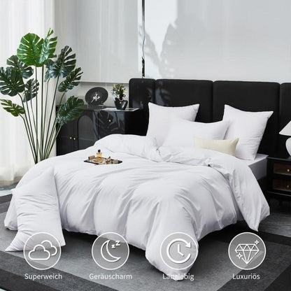 Mako Satin Bettwäsche Set 220x240cm - 3tlg. Baumwolle Weiß