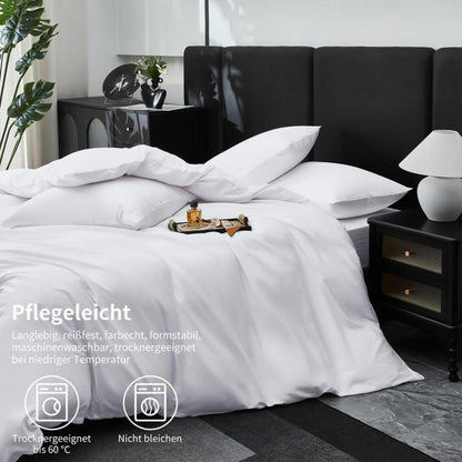 Mako Satin Bettwäsche Set 220x240cm - 3tlg. Baumwolle Weiß