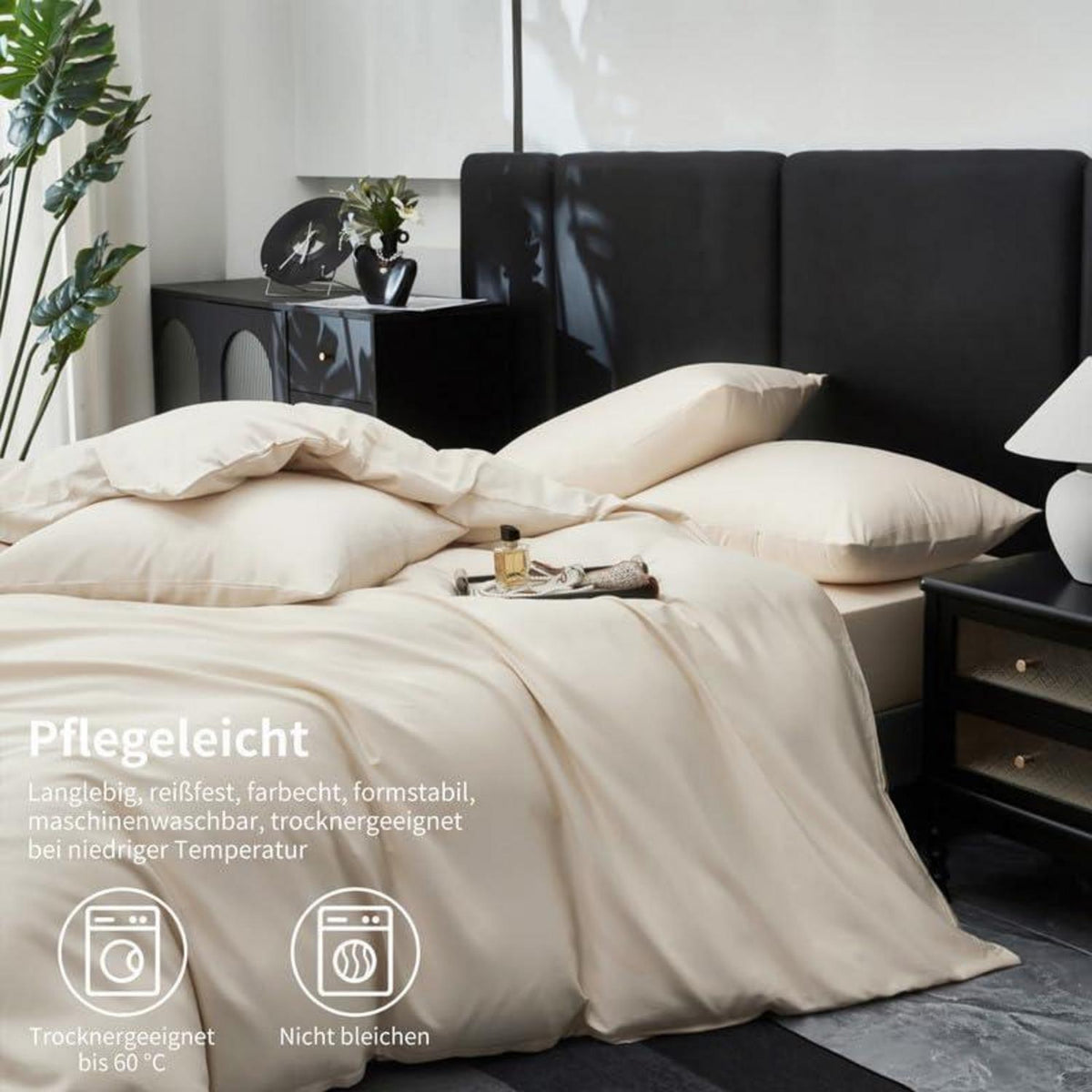 Mako Satin Bettwäsche Set 135x200cm Beige Baumwolle 4tlg.