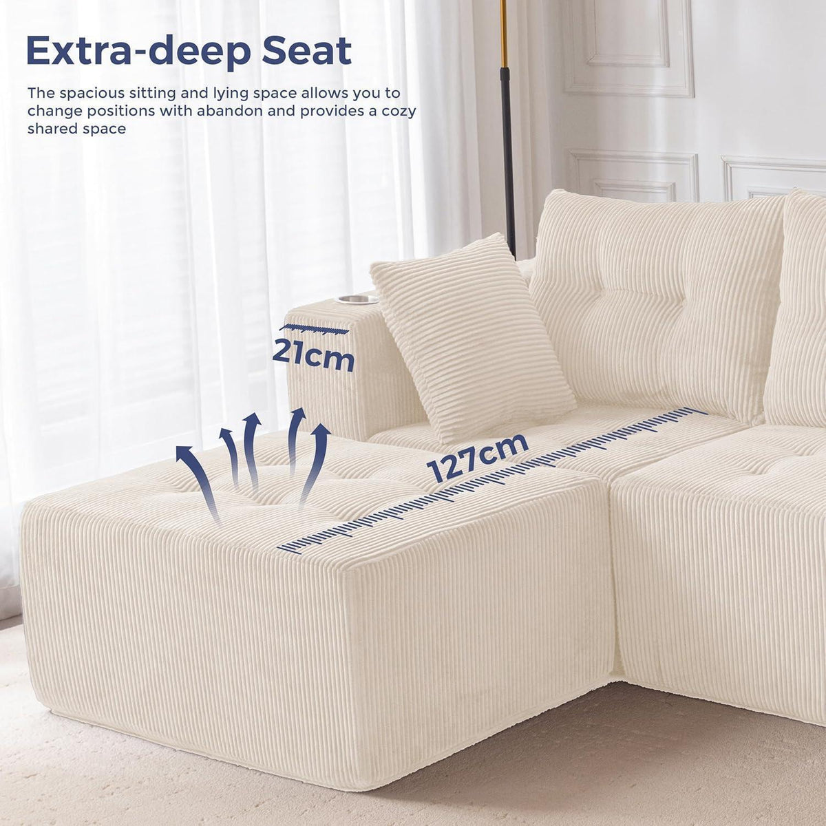 MAXYOYO Ecksofa Cord Stoff mit Getränkehaltern, Modular & Bequem