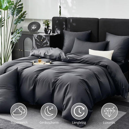 Mako Satin Bettwäsche Set 220x240 Grau – 3tlg. Baumwolle