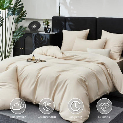 Mako Satin Bettwäsche Set 220x240cm Beige, 3-teilig