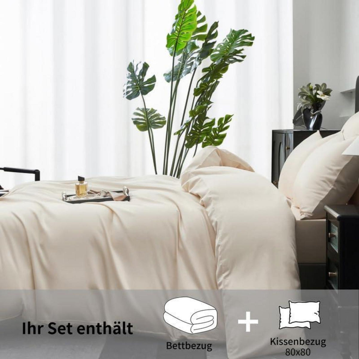Mako Satin Bettwäsche Set 220x240cm Beige, 3-teilig