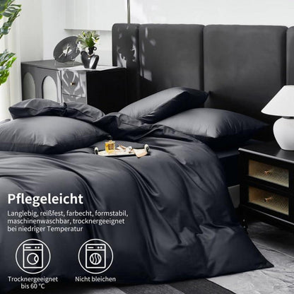 Mako Satin Bettwäsche Set 135x200 Grau – 4tlg. Baumwolle