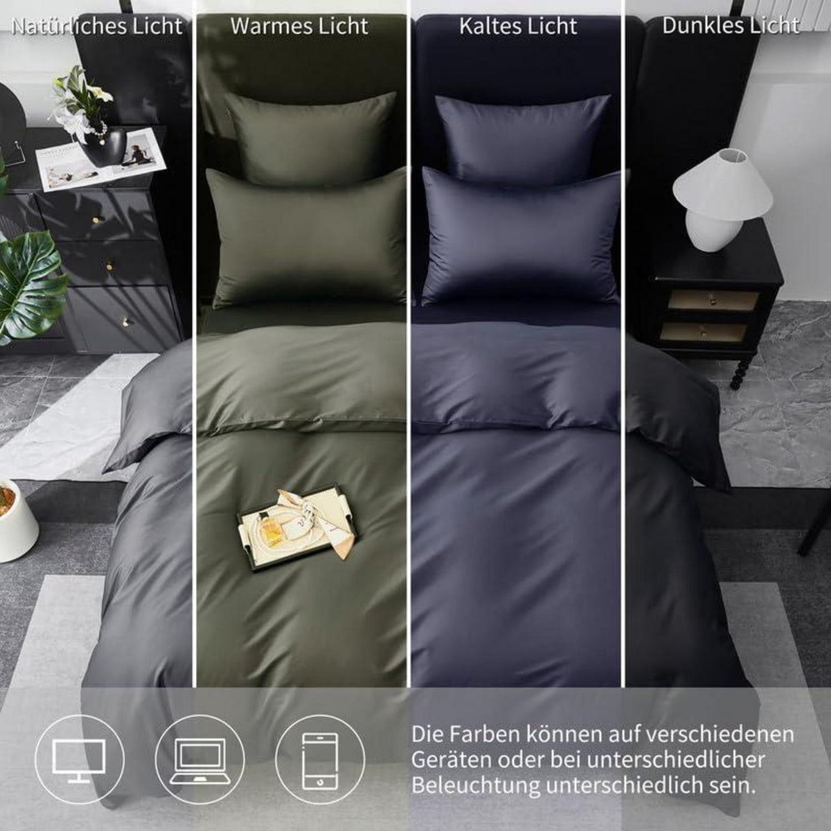 Mako Satin Bettwäsche Set 135x200 Grau – 4tlg. Baumwolle