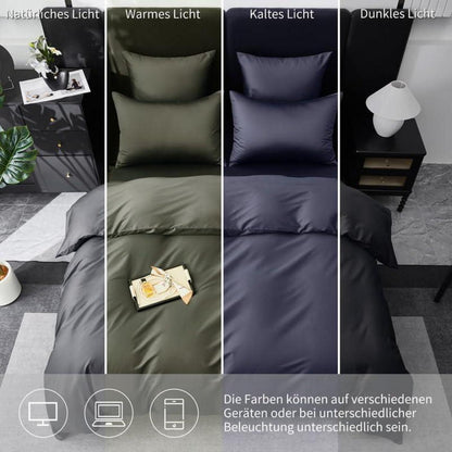 Mako Satin Bettwäsche Set 135x200 Grau – 4tlg. Baumwolle