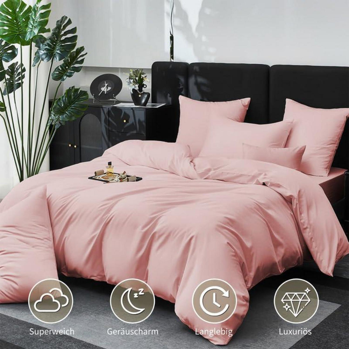 Mako Satin Bettwäsche Set 135x200cm Rosa Baumwolle 4tlg.