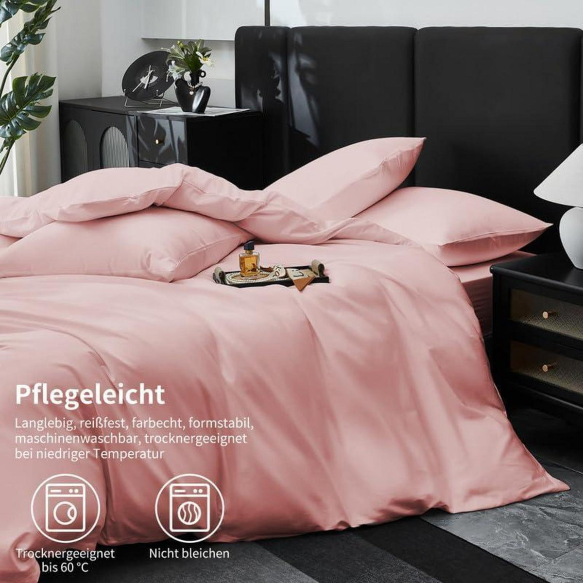 Mako Satin Bettwäsche Set 135x200cm Rosa Baumwolle 4tlg.