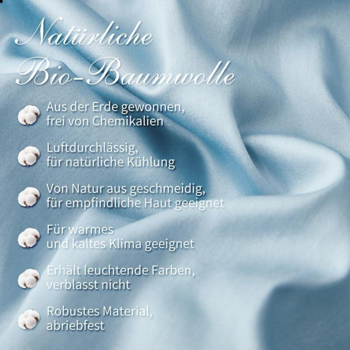 Mako Satin Bettwäsche Set 200x220 - Hellblau, 3-teilig