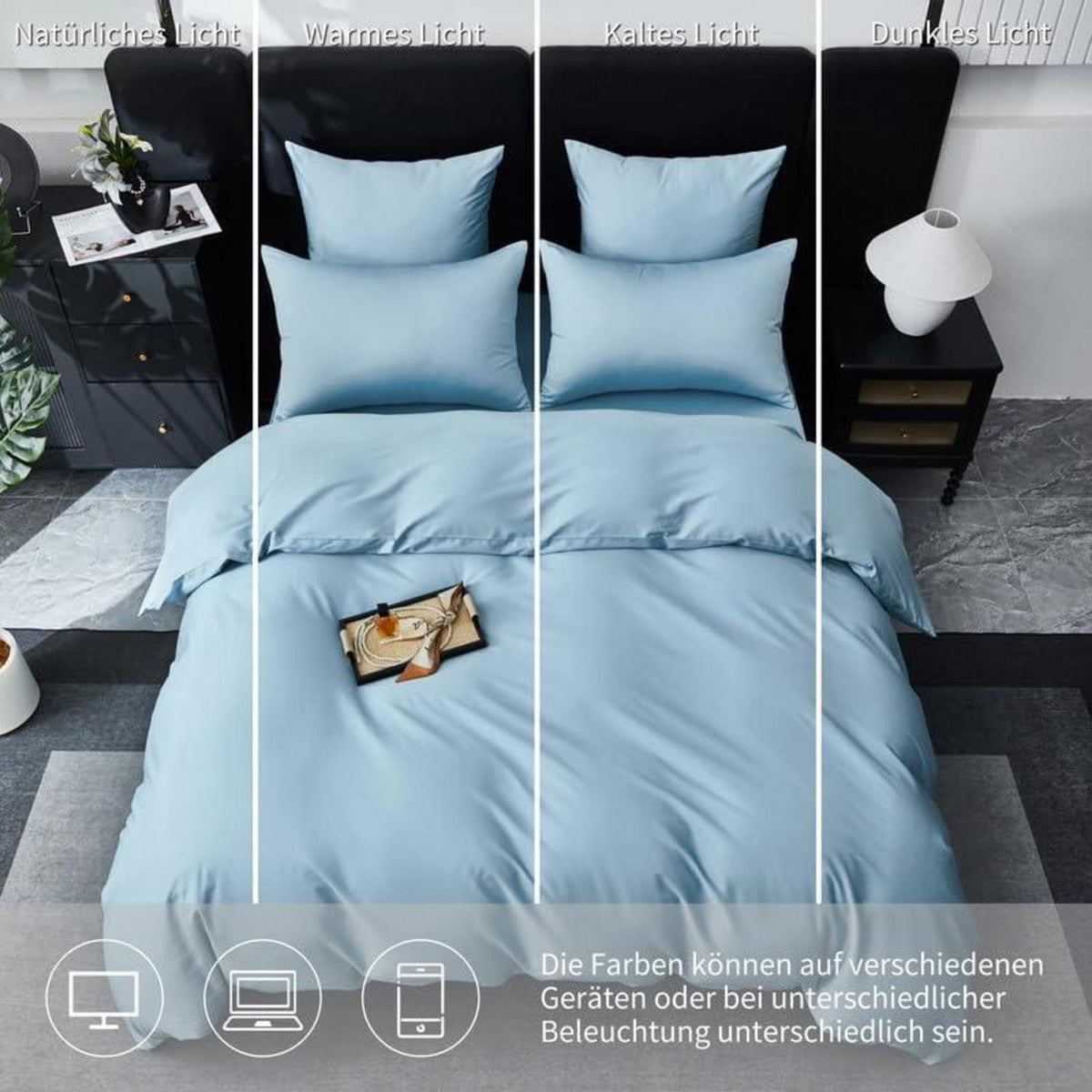 Mako Satin Bettwäsche Set 200x220 - Hellblau, 3-teilig