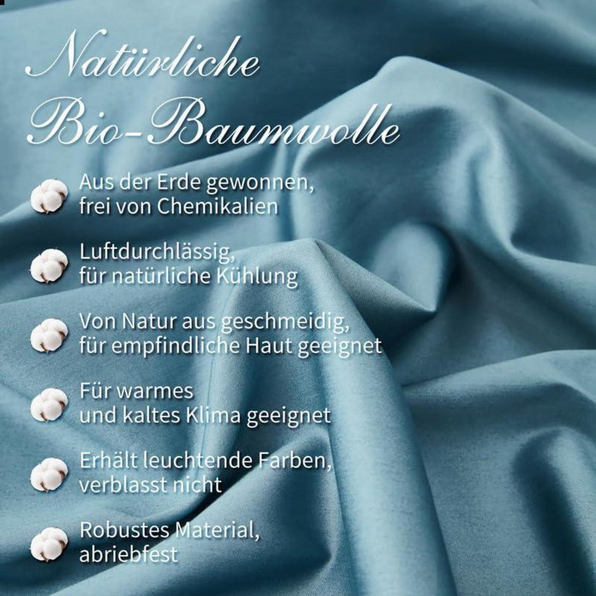 Mako Satin Bettwäsche Set 200x220cm Blau Petrol 3tlg.