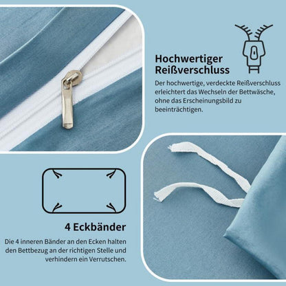 Mako Satin Bettwäsche Set 200x220cm Blau Petrol 3tlg.