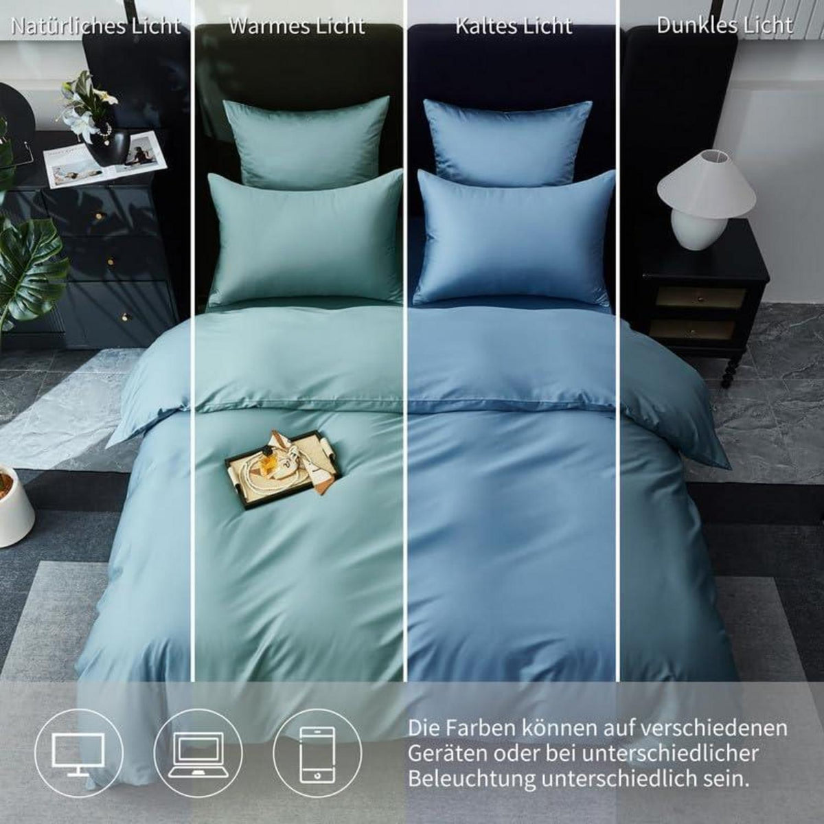 Mako Satin Bettwäsche Set 200x220cm Blau Petrol 3tlg.