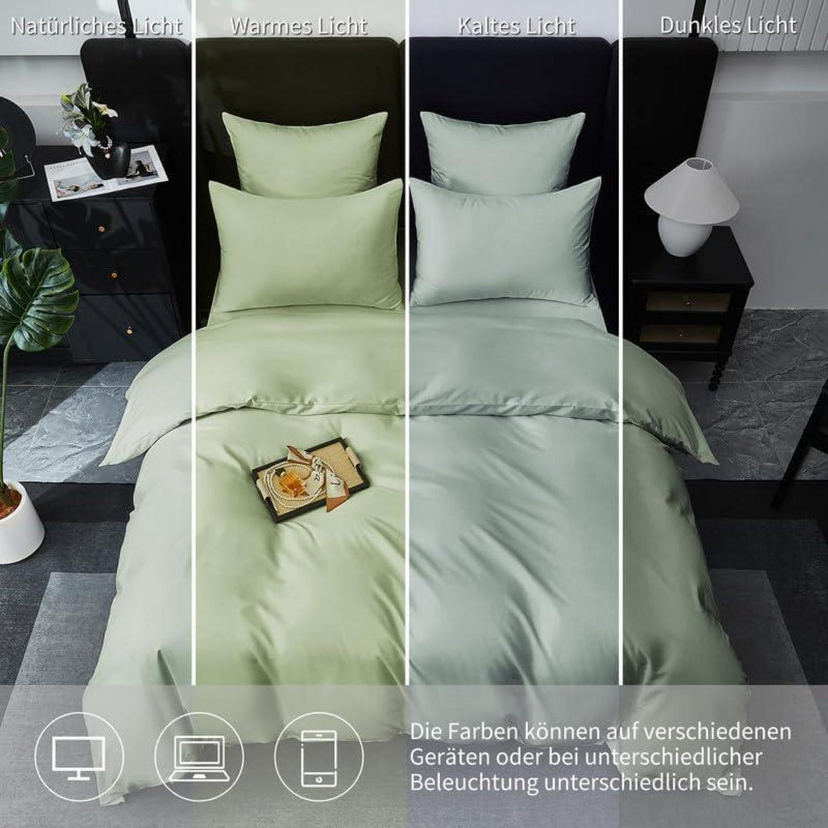 Mako Satin Bettwäsche Set 135x200cm Grün Salbeigrün 4tlg.