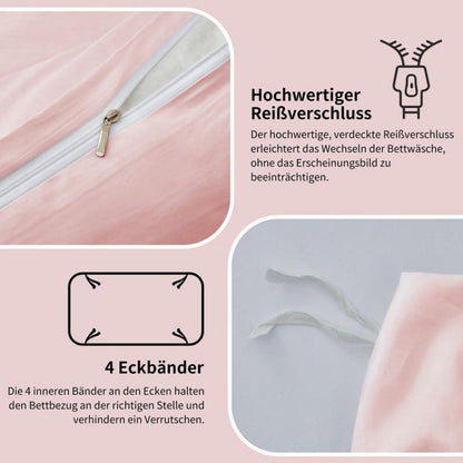 Rosa Mako Satin Bettwäsche Set 200x200cm - 3tlg. Baumwolle