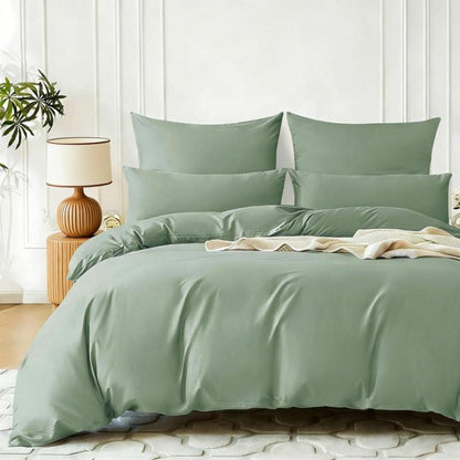 Mako Satin Bettwäsche Set 220x240cm Grün 3tlg. Baumwolle