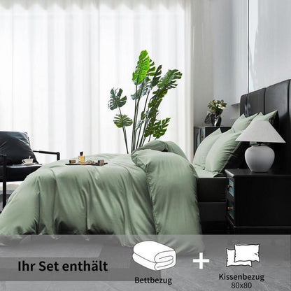 Mako Satin Bettwäsche Set 220x240cm Grün 3tlg. Baumwolle
