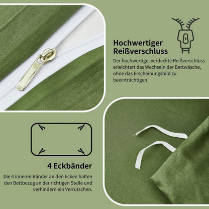 Mako Satin Bettwäsche Set 220x240cm Olivgrün 3tlg.