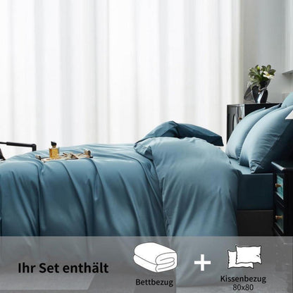 Mako Satin Bettwäsche Set 135x200cm Blau Petrol 4tlg.