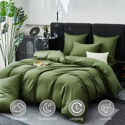 Mako Satin Bettwäsche Set Olivgrün 135x200cm - 4tlg.