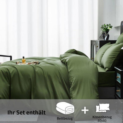 Mako Satin Bettwäsche Set Olivgrün 135x200cm - 4tlg.