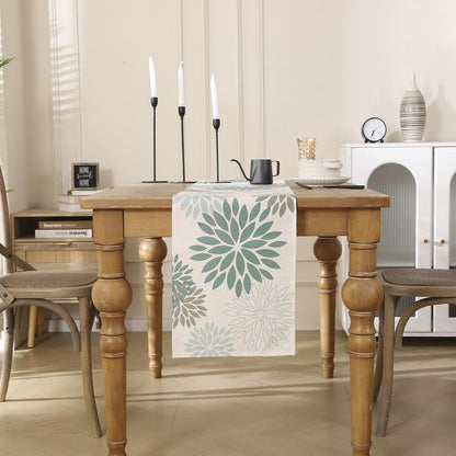 Tischläufer Blumen Salbeigrün Dahlie Boho Leinen 40x180 cm