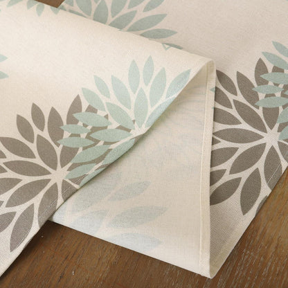 Tischläufer Blumen Salbeigrün Dahlie Boho Leinen 40x180 cm