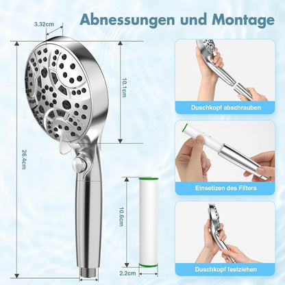 Duschkopf mit Filter – 8 Strahlarten & 2 Filterkartuschen