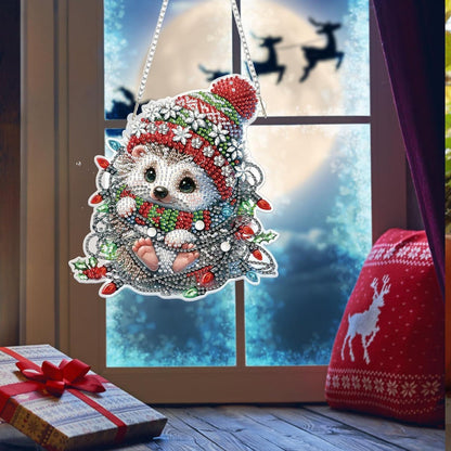 5D Diamond Painting Igel Fensterbild Weihnachten Bastelset