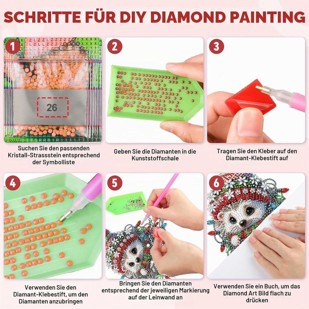 5D Diamond Painting Igel Fensterbild Weihnachten Bastelset