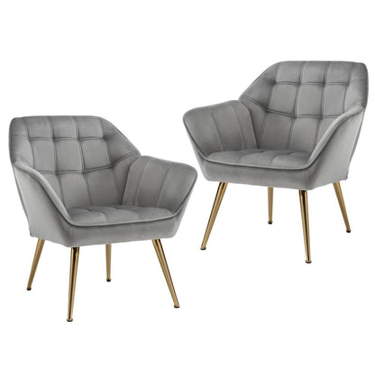 Ya-Home Akzentstuhl Set 2x | Gepolsterter Samt-Lesesessel Grau