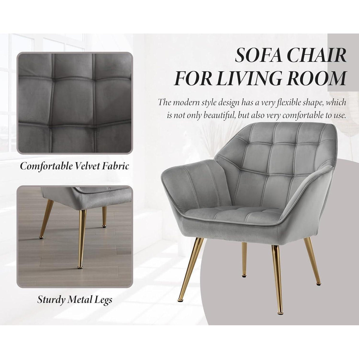 Ya-Home Akzentstuhl Set 2x | Gepolsterter Samt-Lesesessel Grau