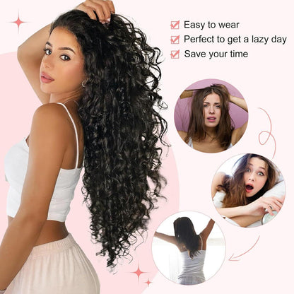 22 Zoll Lockige Haarverlängerung Blau mit Blond Highlights