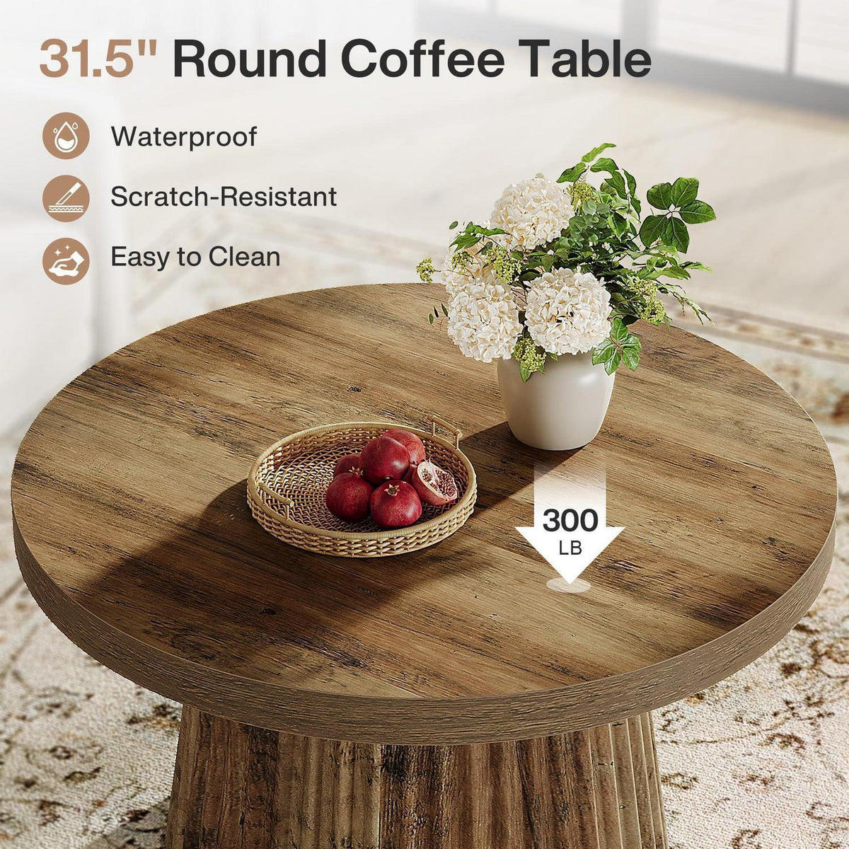 Runder Couchtisch Braun – Moderner Wohnzimmertisch mit Riffelbasis