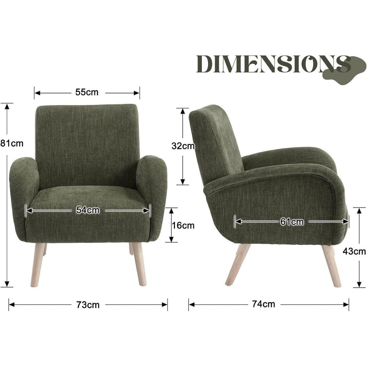 Chenille Loungesessel Grün – Bequemer Ohrensessel für Wohnzimmer