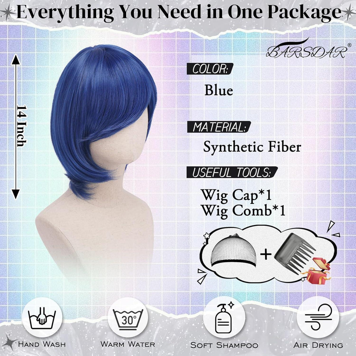 Blaue Bob Perücke – Sadness & Coraline Kostüm Perücke