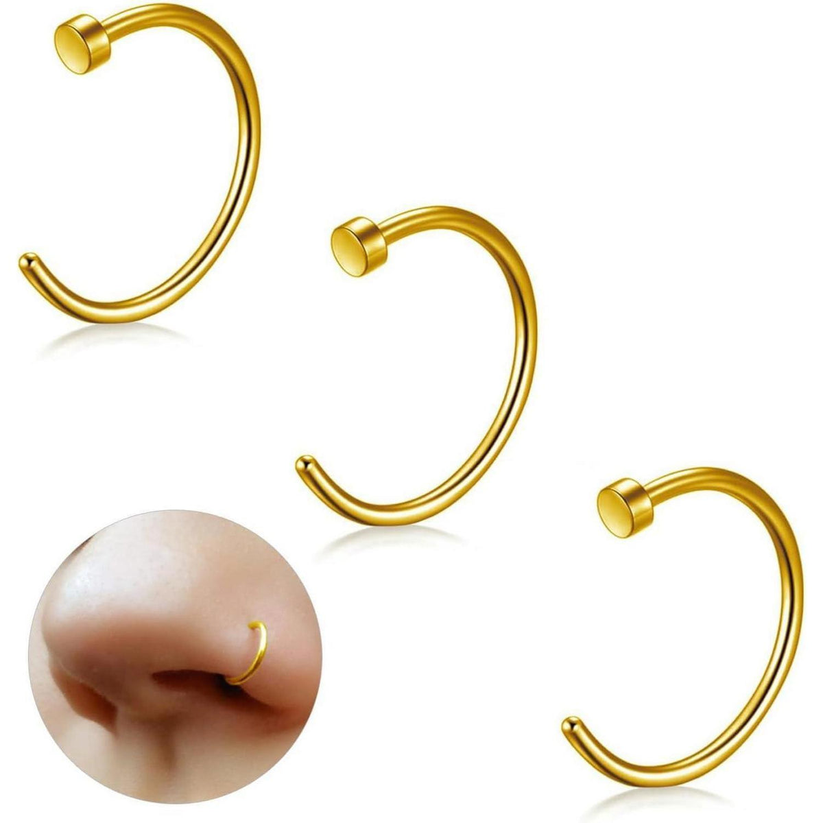 Titan Fake Nasenring Set 18G 8mm Schwarz Gold Silber 3 Stück