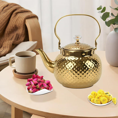 Gehämmerte Gold Teekanne Edelstahl 2L mit Sieb