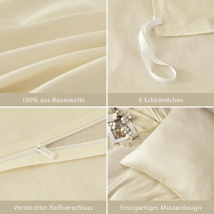Gewaschene Baumwoll Bettwäsche Set 200x220 cm, Milchgelb