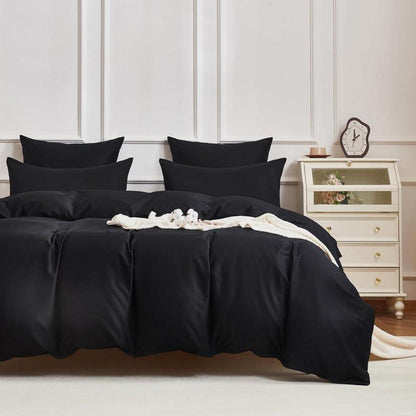 Mako Satin Bettwäsche Set 200x220cm Schwarz 3tlg.