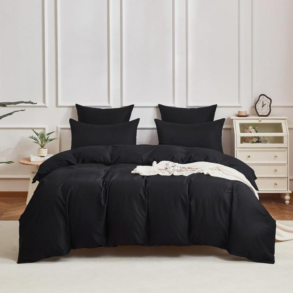 Mako Satin Bettwäsche Set 200x220cm Schwarz 3tlg.