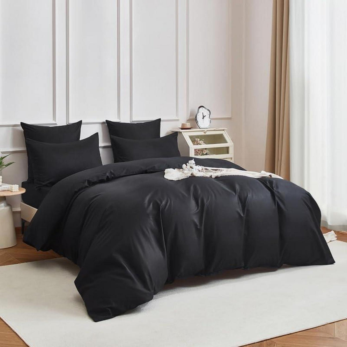 Mako Satin Bettwäsche Set 200x220cm Schwarz 3tlg.
