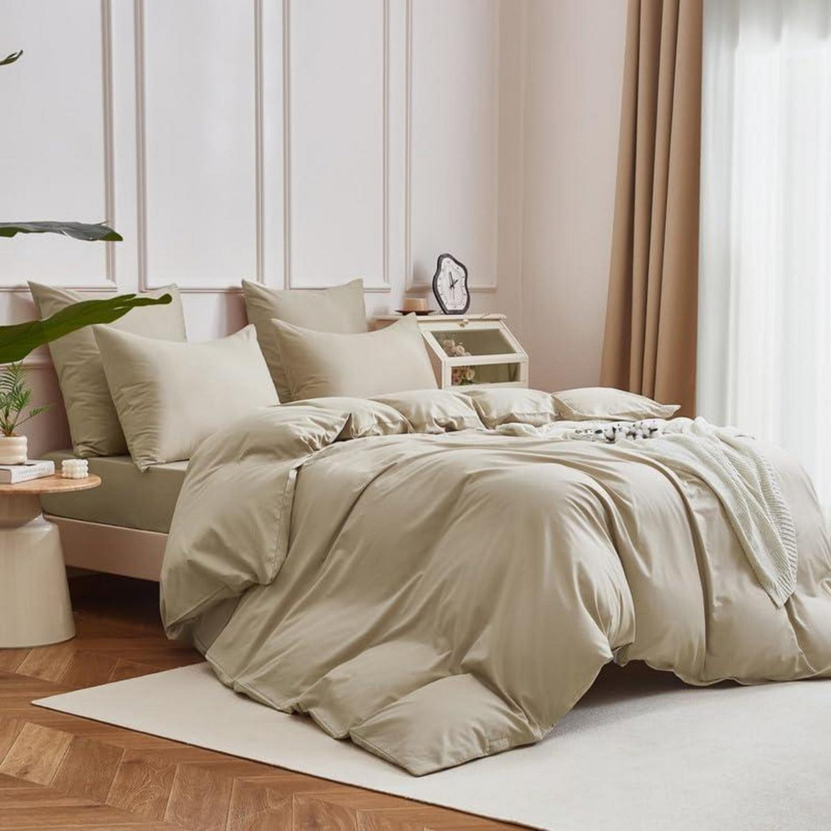 Mako Satin Bettwäsche Set 200x220cm Braun Khaki 3tlg.